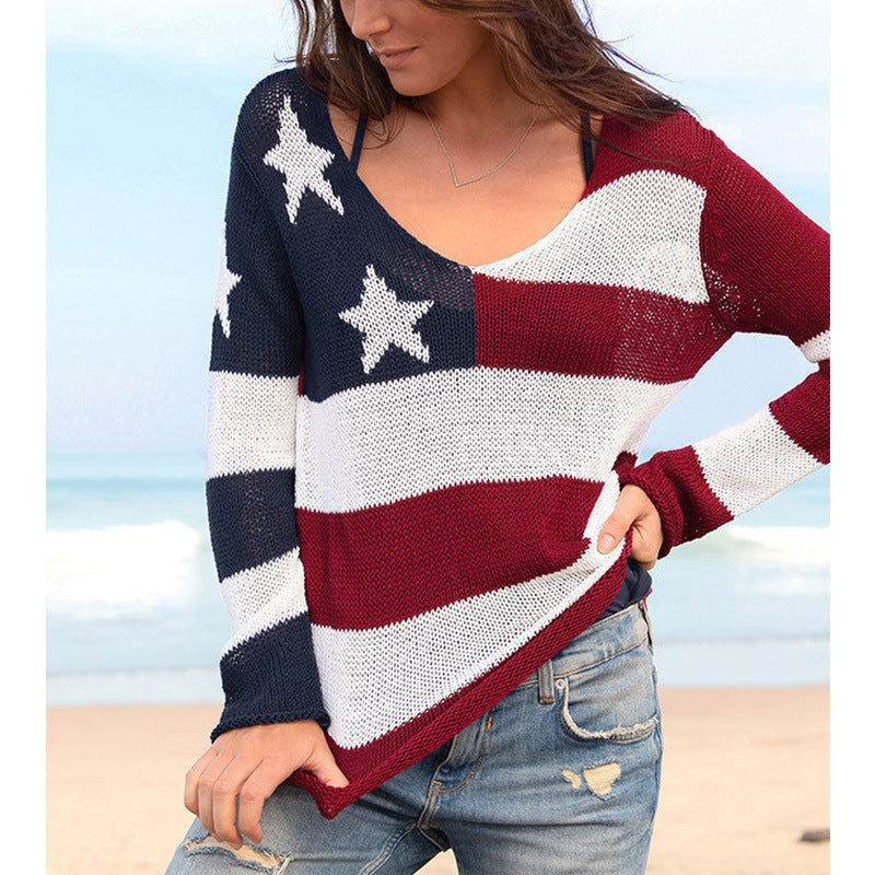 Star Stripes Thin See-through Knitted Top For Women