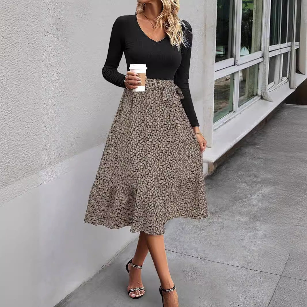 Fashion Women's Wear Long Sleeve Stitching Dress