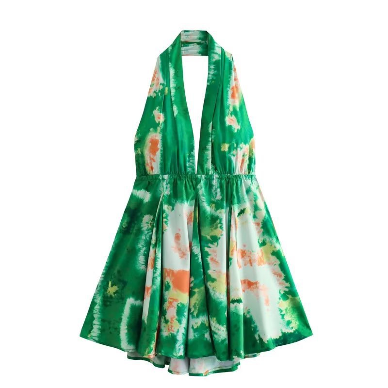 Women's Minimalist Printed Hanging Neck Dress