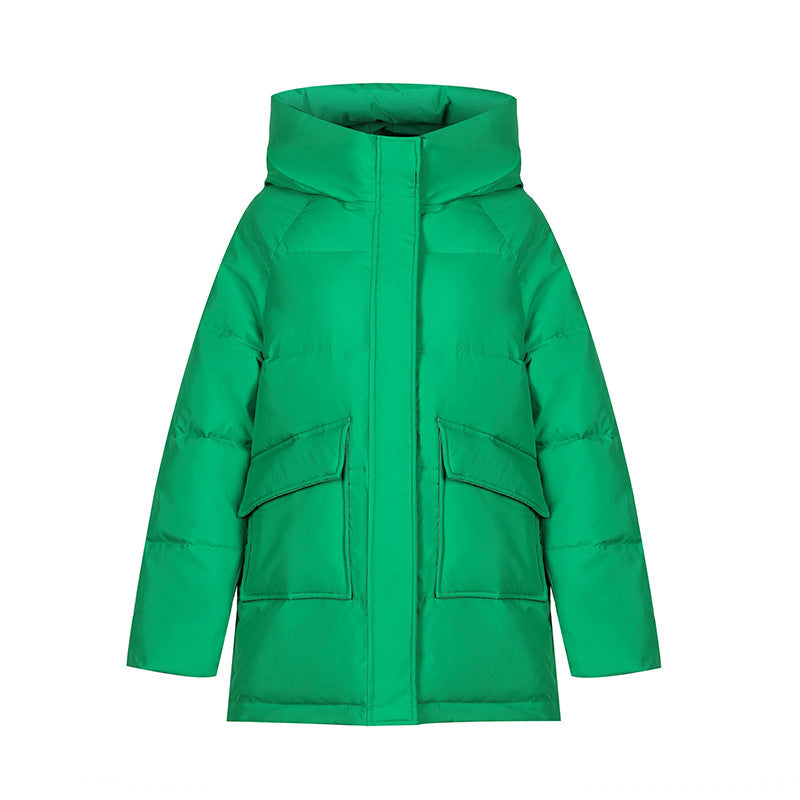 Manteau d'hiver à capuche en coton couleur bonbon, ample et chaud, court