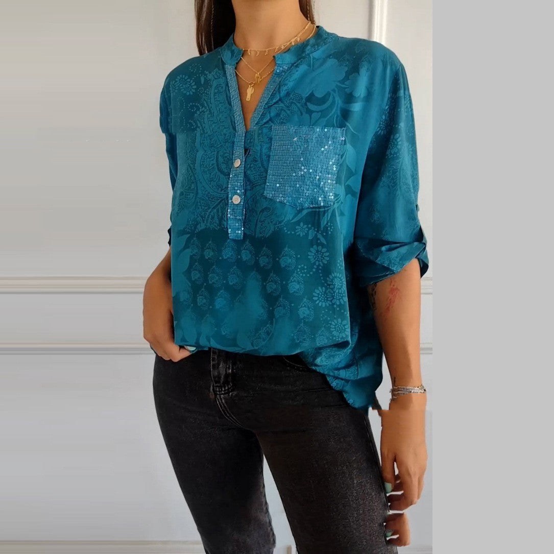 Camisa estampada elegante a la moda para mujer europea y americana