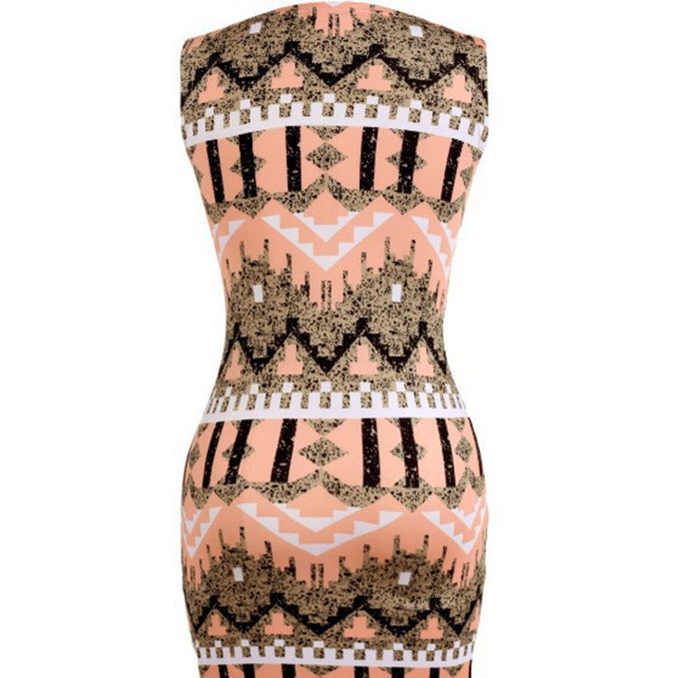 Round Neck Sleeveless Printed Pencil Dress