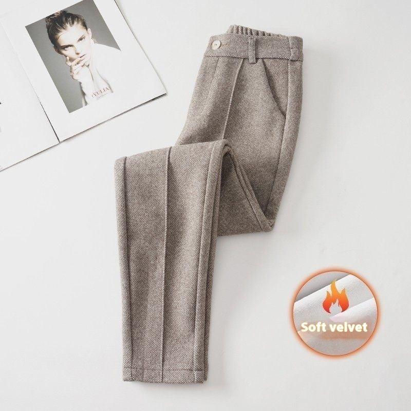 Pantalones cálidos informales para mujer para exteriores, estilo harén, con forro polar grueso