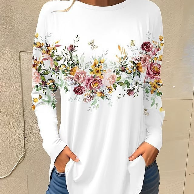 Blusa informal de manga larga con cuello redondo para mujer, de moda, talla grande