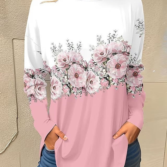 Blusa informal de manga larga con cuello redondo para mujer, de moda, talla grande