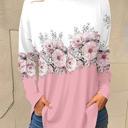 Blusa informal de manga larga con cuello redondo para mujer, de moda, talla grande