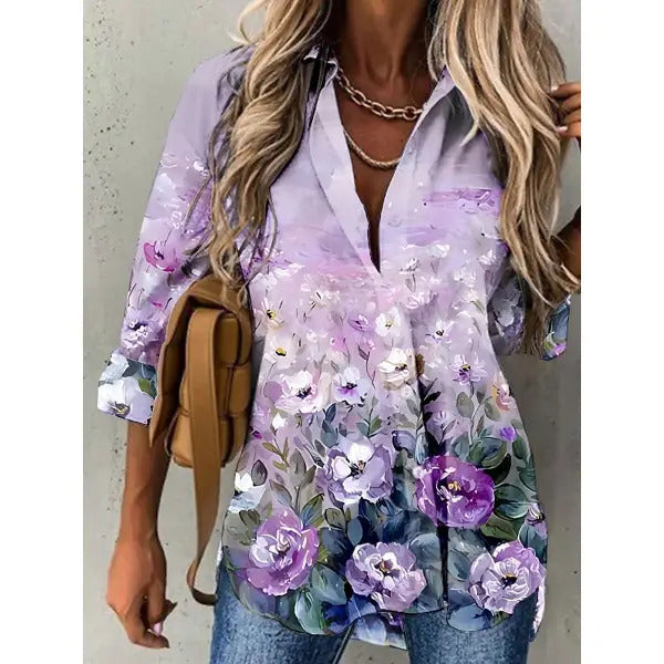 Women's Top Spring And Autumn New Rose Leaves Long Sleeve Button Shirt