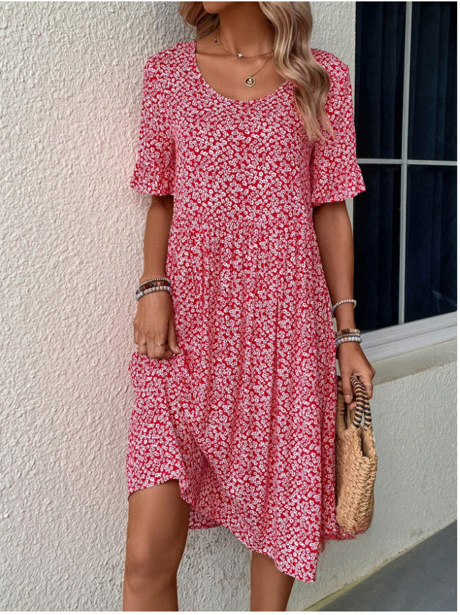 Vestido holgado de verano con escote en U y estampado floral