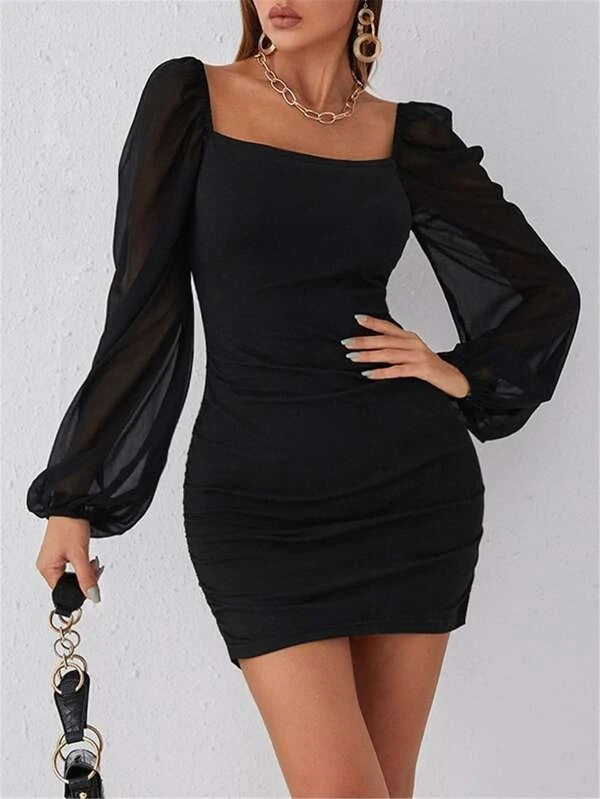 High Waist Black Japanese Slim Dress Women