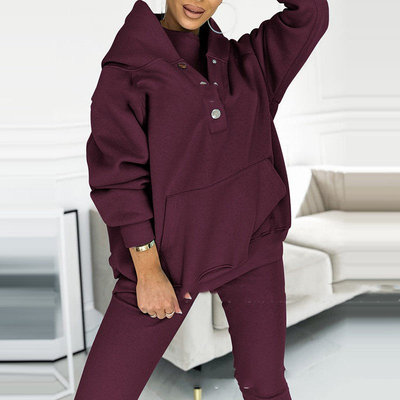 Costume de sport 3 pièces pour femmes, sweat-shirt, gilet et pantalon Slim, poches à capuche amples