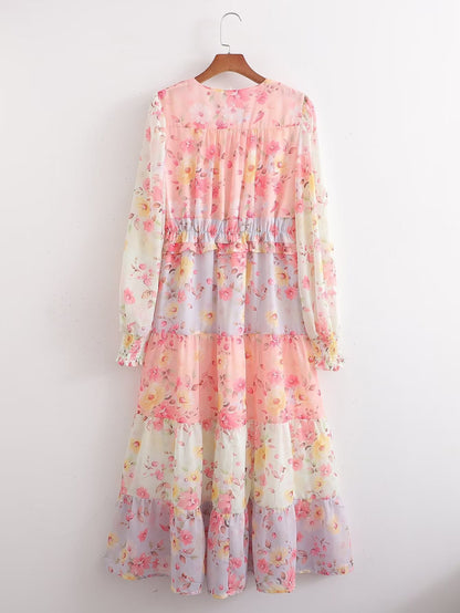 Long European And American Stitching Printing Dress