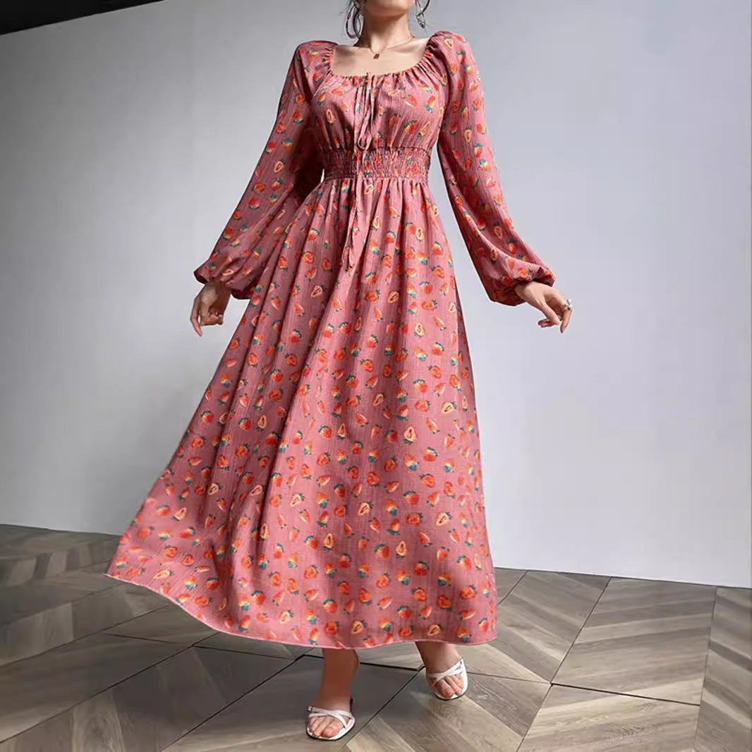 Robe imprimée taille haute à la mode pour femmes