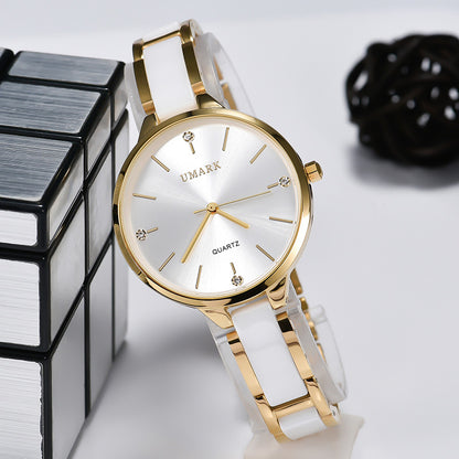 Montre à quartz étanche pour femme avec diamants en céramique