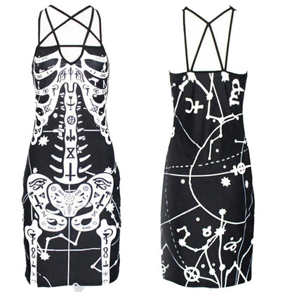 New Cross Sling Skull Bone Printed Sexy Dress