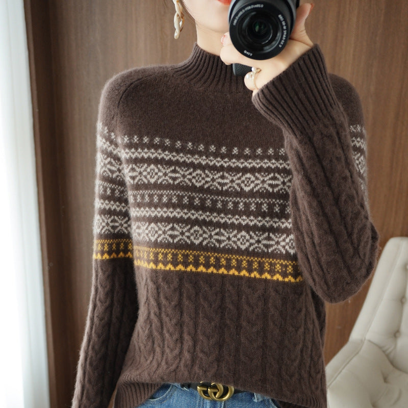 Women's Loose Slimming Sweater Warm Retro Top Inner Sweater Long Sleeve