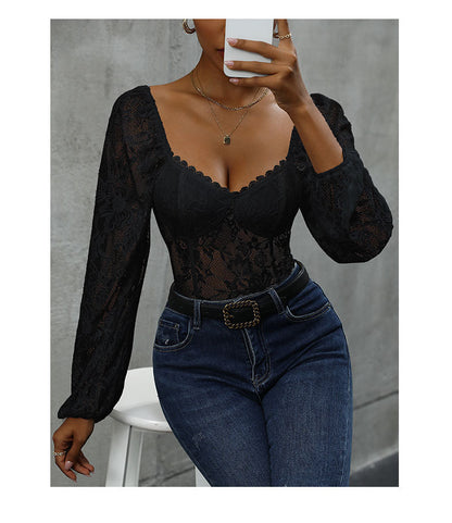 Slim Fit Integrated Cloth Sexy Lace Stitching Jumpsuit