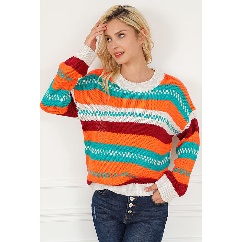 Loose Color Pullover Regular Sleeve Sweater