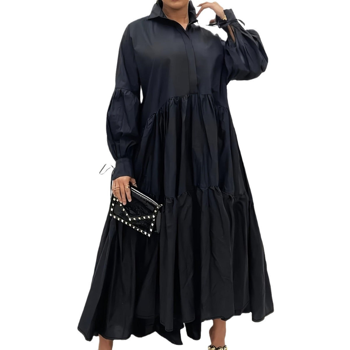 Robe ample nouée à la mode rétro pour femmes, sans ceinture