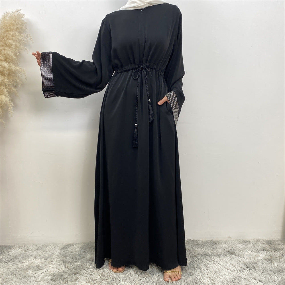 Women's Wear Rhinestone Stitching Tied Dress With Pockets Robe