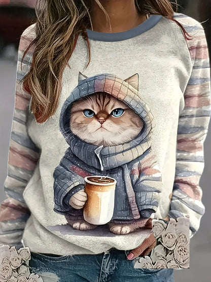 Summer Trendy Cute Kitten Print Women's Commuter Elegant Top