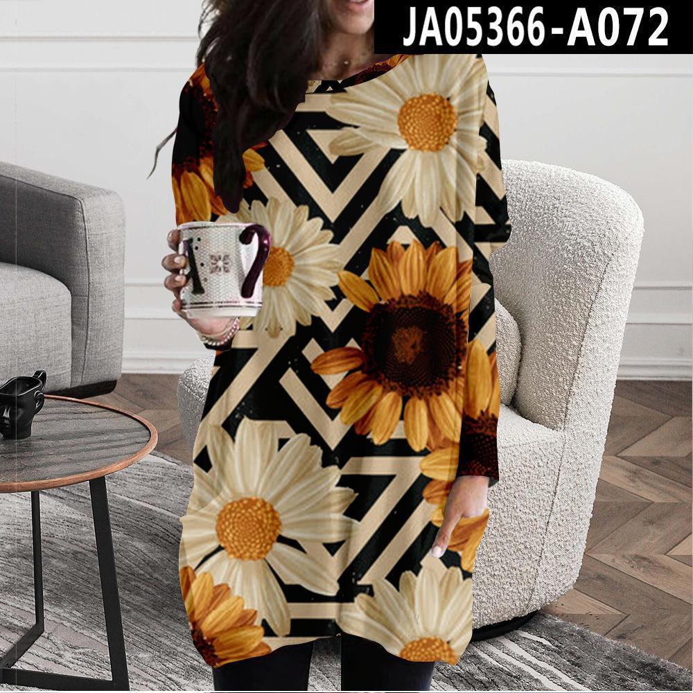 Sunflower Round Neck Fashion Medium Loose Dress