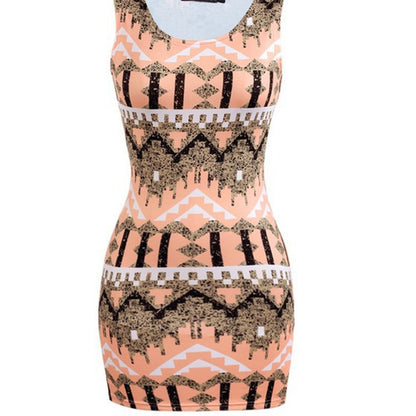 Round Neck Sleeveless Printed Pencil Dress