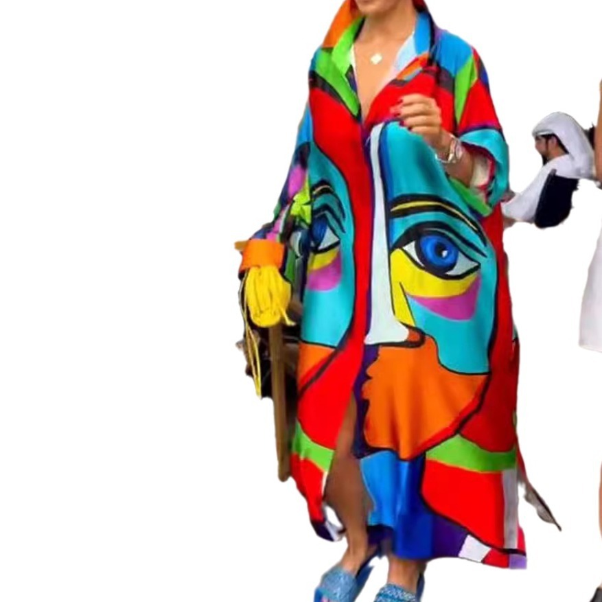 Vestido de manga larga con botones de colores para mujer