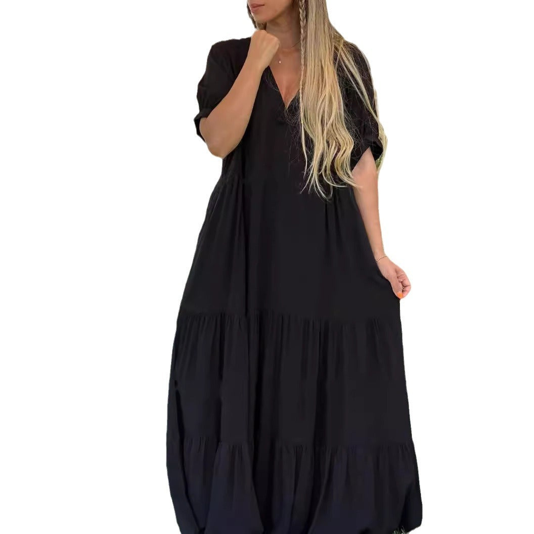 Robe longue décontractée à col en V pour femme