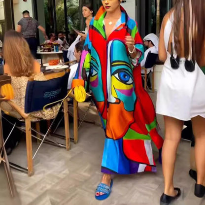 Vestido de manga larga con botones de colores para mujer