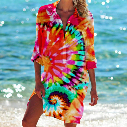 Women's Fashion Simple Printed Bikini Coat Shirt