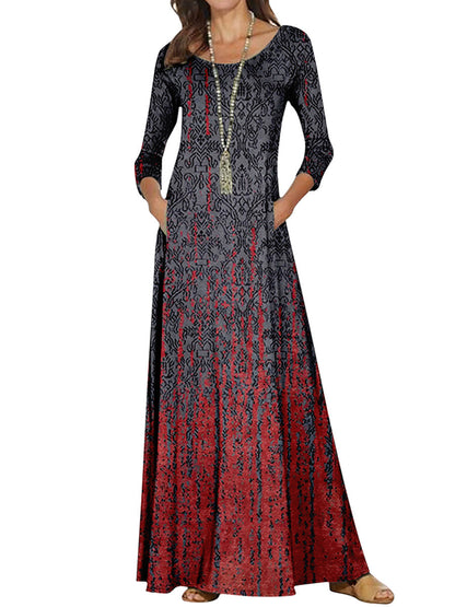 Robe longue à manches longues et col rond, style rétro, imprimé floral 3D, vêtements d'été décontractés pour femmes, grande taille