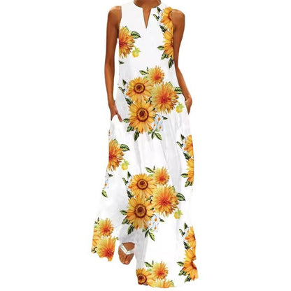 Spring And Summer Fashion Printed Pocket Long Dress