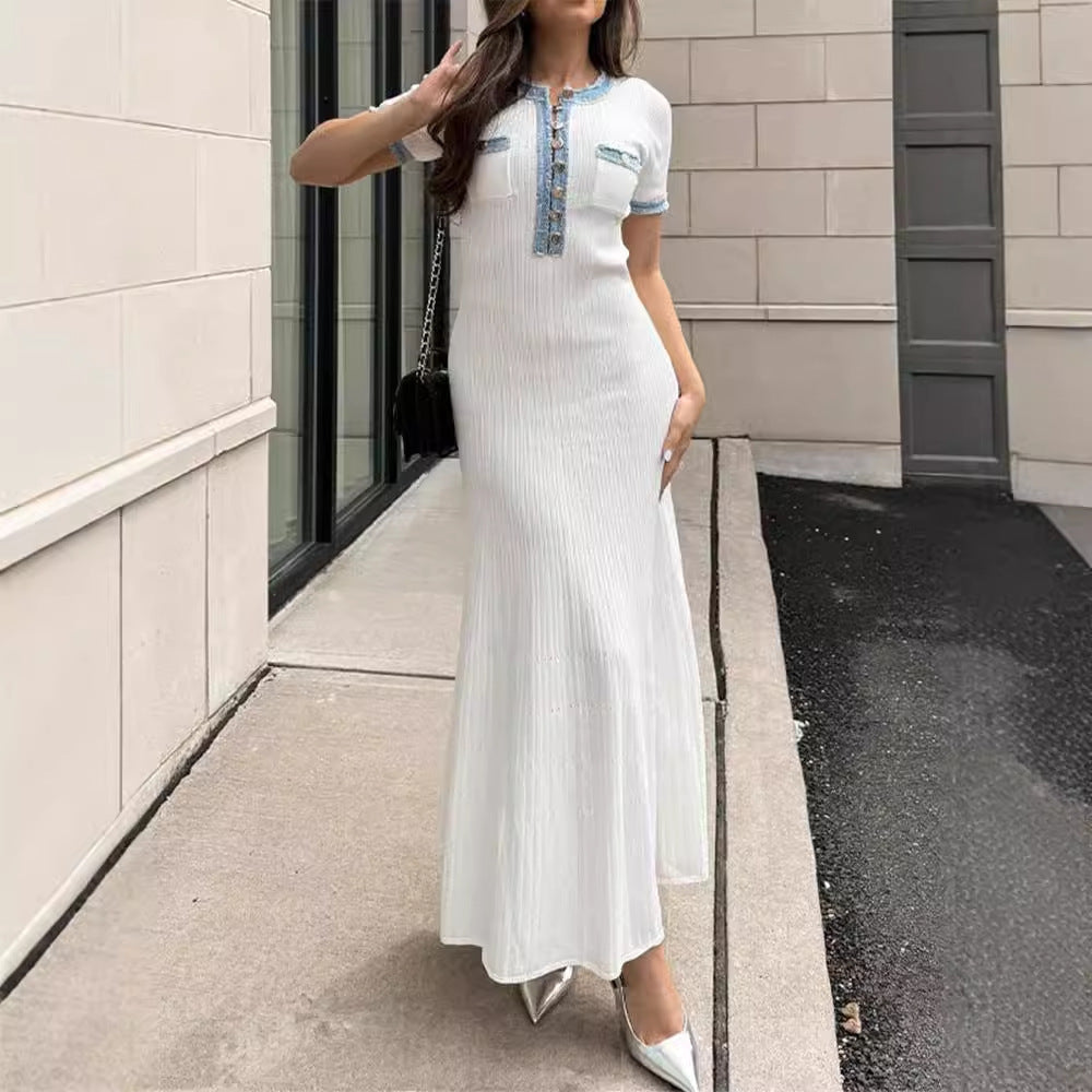 Women's Slim Round Neck Short Sleeve Knitted Dress