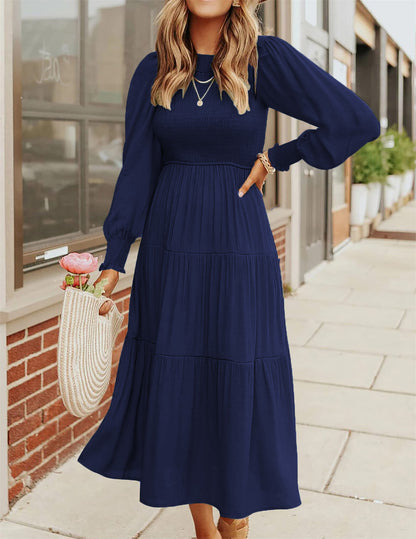 Smocking Pleating Multi-layer Large Swing Dress