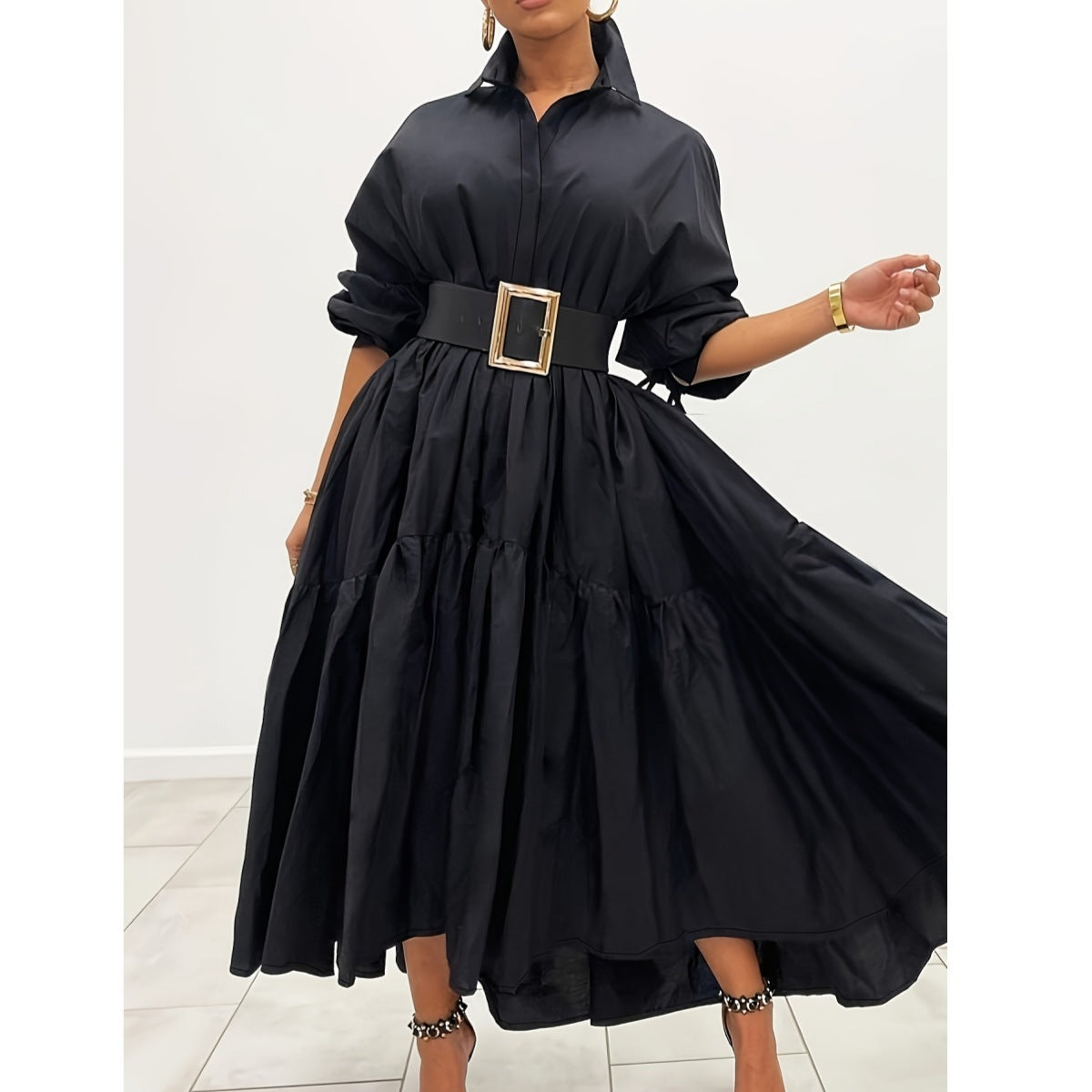 Robe ample nouée à la mode rétro pour femmes, sans ceinture