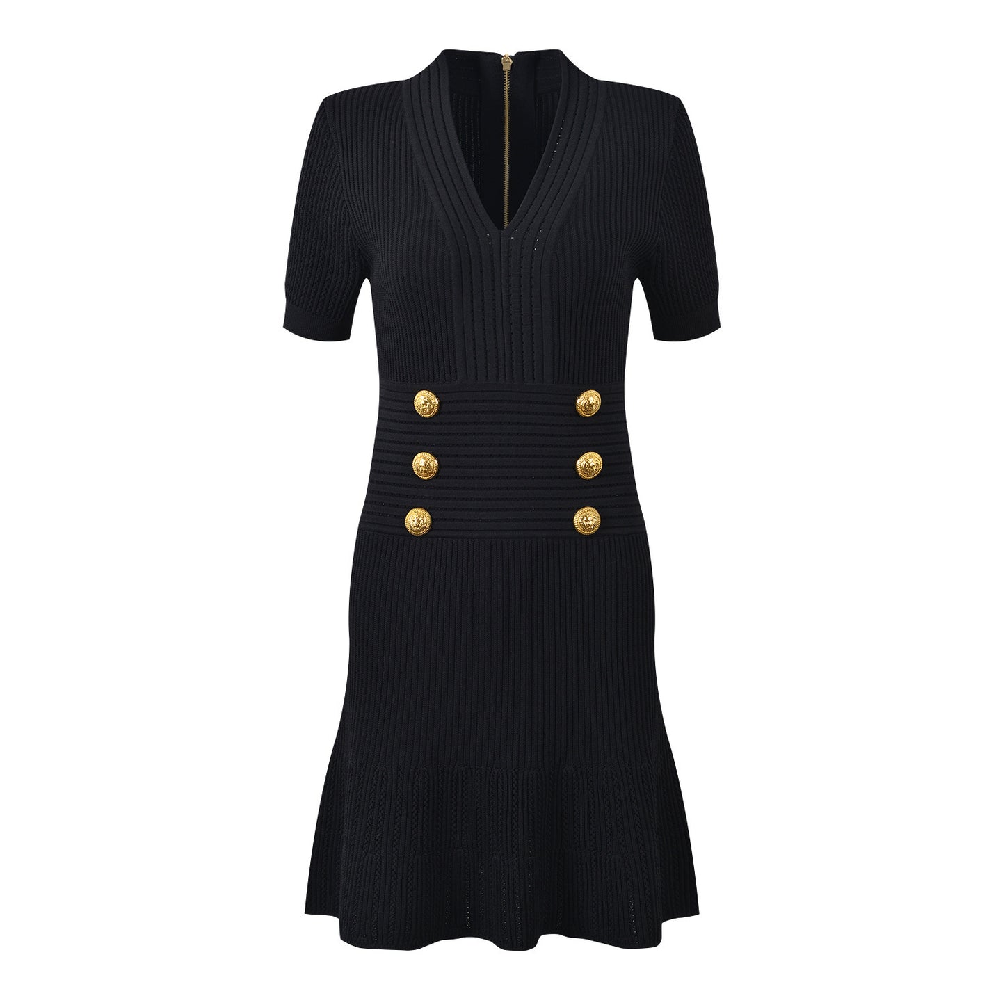 Light Luxury Metal Buckle V-neck Knitted Dress