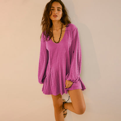 Robe à poches de couleur unie pour femme