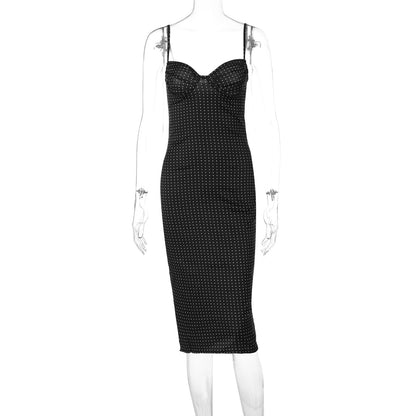 Sexy Sling Slim-fit Midi Dress European And American Polka Dot Printed Sheath Dress