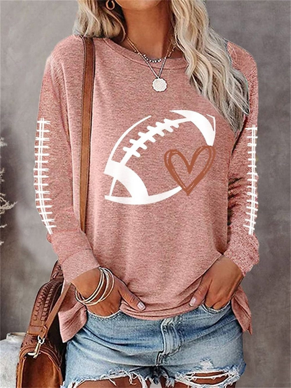 Printed Round Neck Long Sleeve Plus Size Casual Hoodie