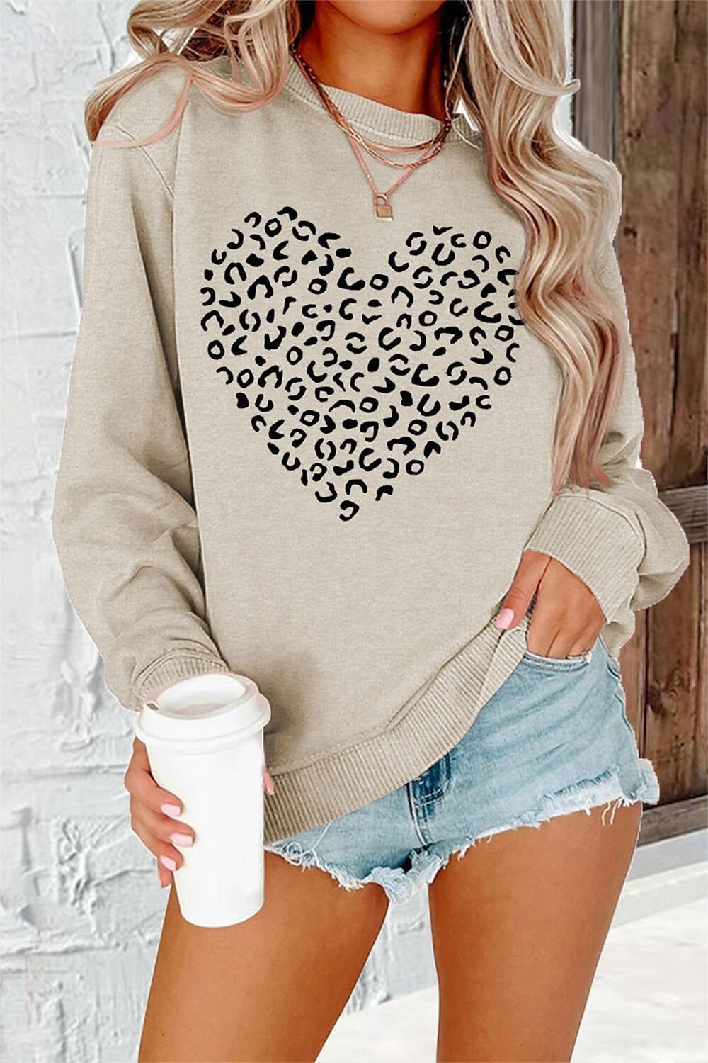 Printed Round Neck Long Sleeve Plus Size Casual Hoodie