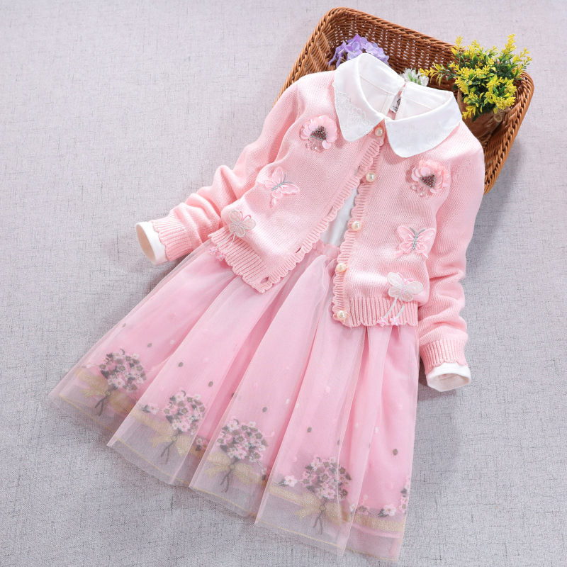 Girls' Suit Two-piece Dress Long-sleeved Sweater