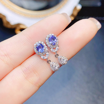 Zefeng Jewelry Natural Tanzanite Female Accessories Stud Earrings