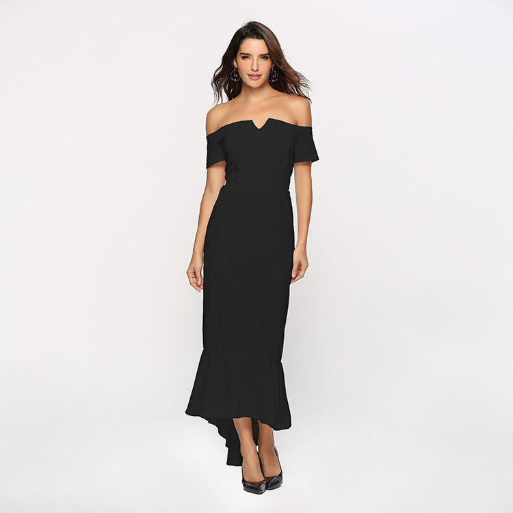 Women's V-neck Off-shoulder Short Sleeve Dovetail Dress