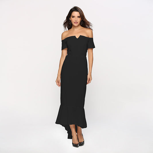 Women's V-neck Off-shoulder Short Sleeve Dovetail Dress