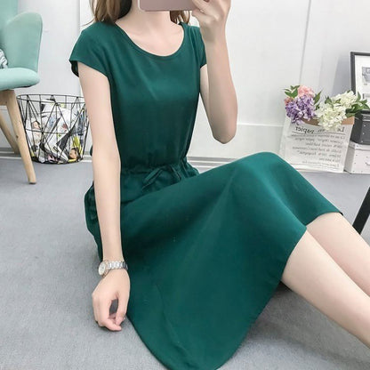 Summer Solid Color Noil Poplin Dress