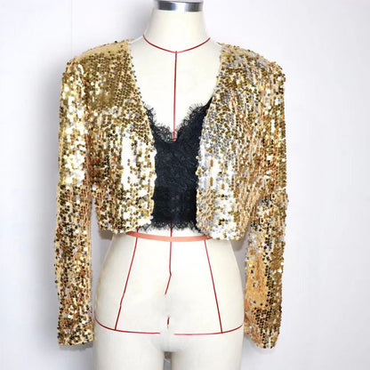 Veste de costume courte à paillettes pour femme