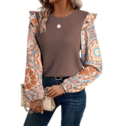 Women's Fashionable Floral Sleeve Chiffon Sweater