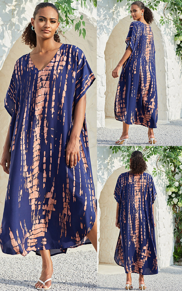 Robe longue de plage en rayonne teinte par nouage, chemise de protection solaire