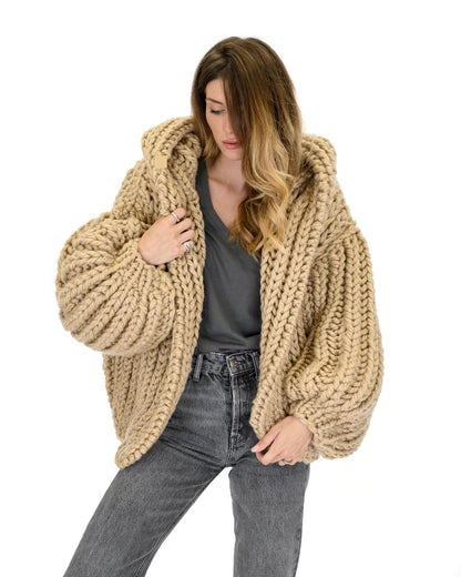 Cardigan ample et à capuche, manteau, aiguille à tricoter faite à la main, pull tricoté pour femmes