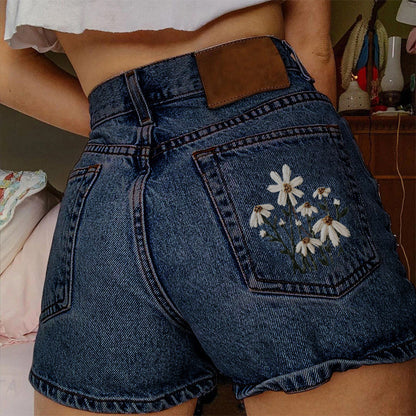 Short en jean imprimé d'été artistique vintage pour femmes